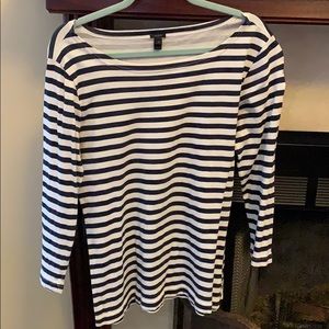 J crew navy striped boat neck 3 quarter sleeve top